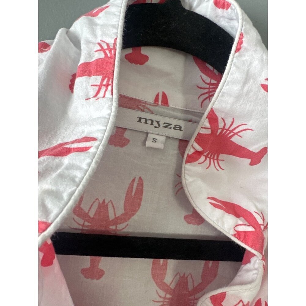 Myza Lobster Print Sleep Top Small Long Sleeve Cotton Pajama Shirt - Picture 5 of 8